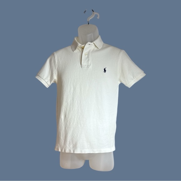 POLO Ralph Lauren Slim Fit Men’s Polo Fits like XL Boys White with Navy Logo - Picture 1 of 8